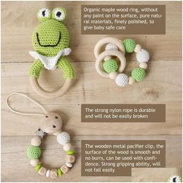 Rattles Mobiles 1Pc Baby Wooden P Cloghet Giraffe Animal Music Bell Personalized Pacifier Chain Clip Teething Bracelets Born Toys 2403 Dhxcg