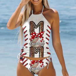 Women's Swimsuit Two Piece Outfit High Waist Shorts And Hanging Neck Tops Sporty Bathing Suits 3D Printing Swimwear Tankinis Set