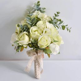 Decorative Flowers Light Green Series Imitation Rose Bouquet Wedding Live Prop Bridesmaid Artificial Holding