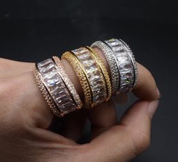 Size 712 Iced Out Hip Hop Baguette Ring Zircon Gold Sliver Micro Paved Rings for Man Women Gift2780904