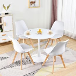 Round White Dining Table Modern Kitchen Table 31.5"with Pedestal Base in Tulip Design, Mid-Century Leisure Table for 2to4 Person