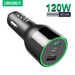 Ubigbuy 120W Car Charger USB C for iPhone 15 Pro, 3 Port Super Fast Car Adapter PD 100W&30W QC5+ Car Phone Charger Fast Charging