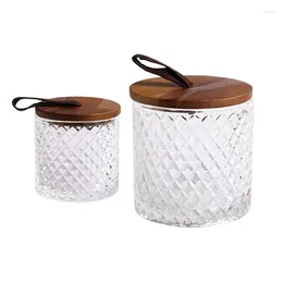 Storage Bottles Diamond Pattern Glass Jar With Wooden Lid Handle Coffee For Tank Tea Clear Bottle Can Kitchen Contain