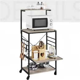 Kitchen Storage Easyfashion 4-Tier Cart Bakers Rack With Side Hooks Dish Organizadores De Cocina Accessories