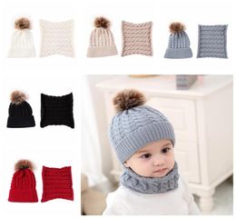 2 Pieces Baby Beanies Cap Set Baby Kid Solid Colour Plush Ball Baby Girls Hat And Scarf Set Winter Warm Caps For Boys Newborn Hat9020044