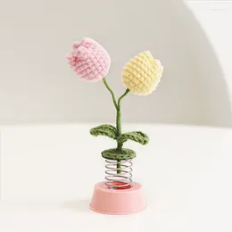 Decorative Figurines Colourful Crochet Flower Potted Artificial Tulip Rose Wedding Tabletop Decor Gifts Office Adornment Handmade Weave