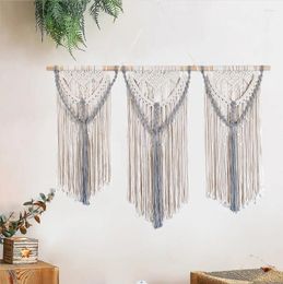 Tapestries Handmade Cotton Rope Knitting Three-Section Stick Tapestry Bohemian Wall Hanging Art Fringe Hand Woven Two-color Large