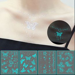 Luminous Butterfly Tattoo Stickers Waterproof Body Art Flower Fake Tattoos Clavicle Beautiful For Kid 240408