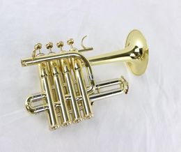 High Quality MARGEWATE Piccolo Trumpet Bb Tone B Flat Brass Body Gold Plated Professional Musical Instrument Trumpet with Mouthpie1410330