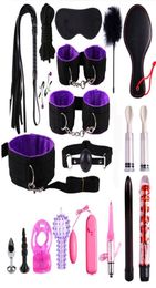Massage 21pcs Sex Bdsm Bondage Set Gag Handcuffs Whip Ropes Blindfold Nipple Clamps For Woman Sex Toys For Couples Slave Adult Gam3001420