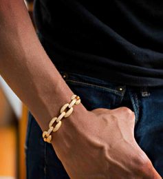 21cm cuban link chain lab diamond cz mens bracelet gold plated iced out bling cool hip hop rock boy men Jewellery chain4755434