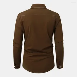 Men's Casual Shirts Men Button Fastening Shirt Contrast Color Slim Fit With Turn-down Collar Long Sleeve For Formal