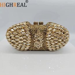 Drawstring Bling Crystal Evening Gold Clutch Bags Boutique Unique Oval Shaped Metallic Rhinestone Purses And Handbags Bridal Wedding Party