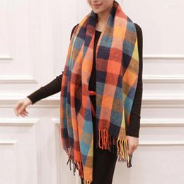 Scarves Women Scarf Elegant Winter Plaid Print With Tassel Trim Imitation Cashmere Warm Shawl For Fashionable Weather