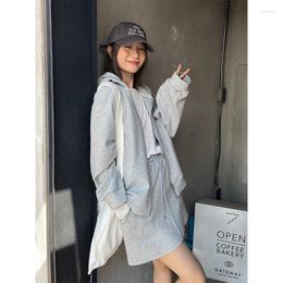 Work Dresses Womens Two Peice Sets 2024 Collection Stylish Hooded Jacket And Mini Skirt Set In Grey For Women Spring Casual Clothes