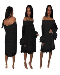 Solid Polka Dots Off Shoulder Loose Casual Dress Plus Size S3XL Women Slash Neck Flare Sleeve Mini Club Party Dress Autumn8121957