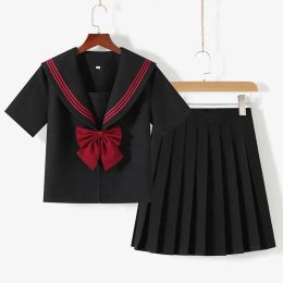 Black Basic JK Red Three Lines School Uniform Girl Sailor Suits Pleated Skirt Japanese Style Clothes Anime COS Costumes Women