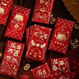 Gift Wrap 6PCS Traditional Chinese Spring Festival Red Envelopes 2024 Year Hongbao Cartoon Dragon Pattern Pocket