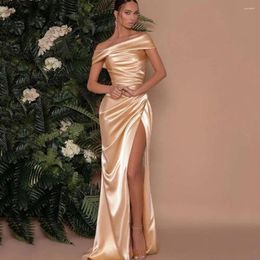 Casual Dresses Simple Mermaid Women With High Slits Bodycon Dress Sexy Cap Sleeve Ruched Satin Prom Evening Gown