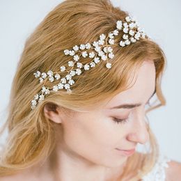 SLBRIDAL Handmade Flexible Crystal Rhinestones Flower Bridal Tiara Headband Wedding Hair Accessories Bridesmaids Women Jewellery