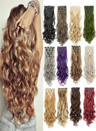 7pcsSet 130G Synthetic Clip In Hair Extensions 22Inch Curly Big Wavy High Temperature Fibre Hairpieces For Women1918050