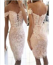 Stunning Sheath Lace Said Mhamad Homecoming Dresses Off Shoulder Arabic Knee Length Short Prom Dress Cocktail Graduation Party Clu4619741