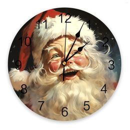 Wall Clocks Christmas Oil Painting Santa Claus Round Clock Modern Design Kitchen Hanging Watch Home Decor Silent