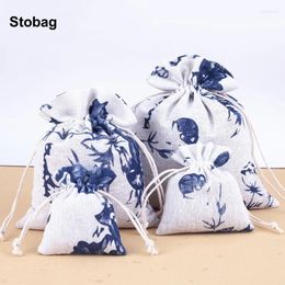 Gift Wrap StoBag 5pcs Chinese Linen Drawstring Bags Cotton Small Jewelry Package Storage Bundle Pocket Reusable Pouches Portable