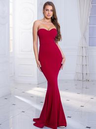 Casual Dresses Royal Blue Strapless Sexy Padded Evening Night Out Party Dress Sleeveless Open Back Bodycon Floor Length Prom Gown Red