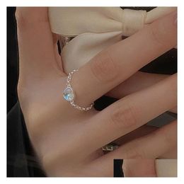 Solitaire Ring Finger 925 Sterling Sier Design Heart Moonstone Rings Women Adjuatable Jewellery Fashion Korean Drop Delivery Dhb8Q