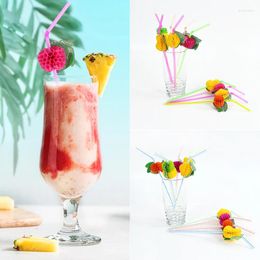 Disposable Cups Straws 10/20pcs Honeycomb Straw Cartoon Pineapple Drink Juice Fruits Ball Combination Pool Hawaiian Party Decorations