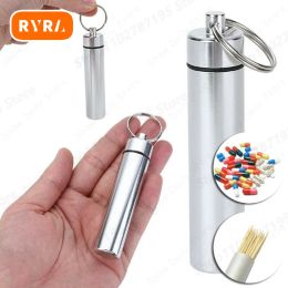 Aluminium Alloy Portable Pill Box Case Waterproof Keychain Hanging Capsule Bottle Container Travel Emergency Medicine Organiser