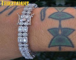 Charm Bracelets 10mm Personality Baguette Bracelet 2 Row Silver Color Iced Out Cubic Zirconia Bling Miami Cuban Hip Hop Women Men 8446402