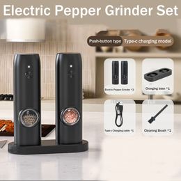 Pepper Grinder Grinding Bottle Seasoning Bottle USB Rechargeable Base Refillable Spice Automatic Salt&Pepper Mills Shakers Set