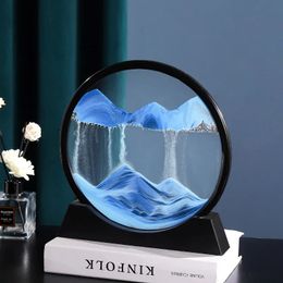 3D Moving Sand Art Picture Round Glass Deep Sea Sandscape Hourglass Quicksand Craft Flowing Painting Office Home Decor Gift 240408