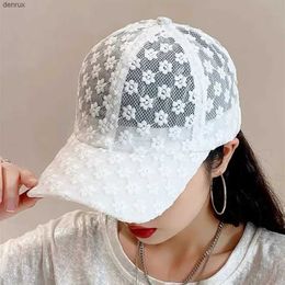 Wide Brim Hats Bucket Hats Summer Women Lace Hat Cotton Baseball Cap Breathable Mesh Snapback Hat Hip Hop Fashion Female Caps AdjustableL240413