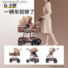 Strollers# Ultra light and reclusible baby stroller with foldable two-way high landscape shock absorption all season four wheeled handcart baby stroller Q240413