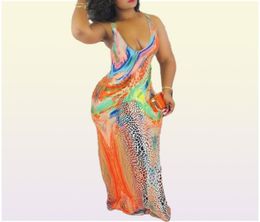 Tie Dye Print Maxi Dresses Summer Women Multi Scoop Neck Sleeveless Ankle Length Bandage Dress Rose Red Yellow Orange Yellow9211887