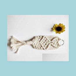 Keychains Rame Woven Key Chain Cotton Cord Braided Rings Bag Charm Wall Hanging Boho Accessories Handcrafted Drop Delivery Fashion Dhjzi