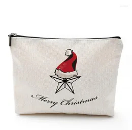 Storage Bags Christmas Cosmetic Cotton Linen Women Coin Makeup Bag Xmas Gift Travel Pouch 9 Styles 25 18cm 100pcs SN3906