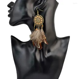 Dangle Earrings ZG Brown Hollow Flower Drop Ears Fringe Long Tassel Feather Hook For Women Boho Ethnic Jewellery 2024