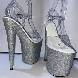 Dance Shoes 8-inch Sexy Silver Glitter Platform Stilettos 20cm Pole Dancing Heels Model
