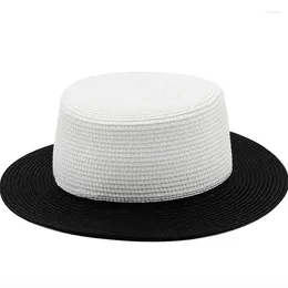 Berets Simple DIY Summer Straw Sun Hat For Women Flat Wide Brim Black White Beach Hats UV Protection Girl Lady Panama