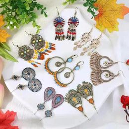 Dangle Earrings Ethnic Boho Colourful Enamel For Women Bomemain Retro Hollow Flower Round Geometric Vintage Drop Jewellery
