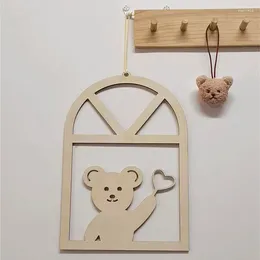 Decorative Figurines INS Creative Wooden Nursery Decor Cute Carved Wood Bear Wall Hanging Ornament For Children Baby Room Decoration Po