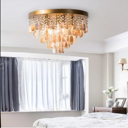 American Classic Crystal Tassel LED Ceiling Lamps for Living Room Bedroom Lampara Techo Shell Vintage Ceiling Chandelier Light