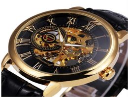2021 Forsining 3d LogoBck Gold Men Mechanical Watch Montre Homme Mens Watches Top Brand Luxury Leather Skeleton Royal Design5392356