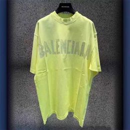 High quality designer clothing Edition Paris Pattern Paper Printing Fluorescent Yellow Burnt Mens Womens T-shirt Short Sleeve