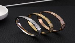 3 Row Full Diamond Titanium Steel Bangle Bracelet Women Men Bracelets For Lover Distance Jewelry Gift Size 1619 no box6023277