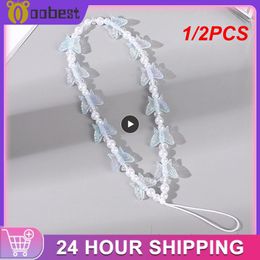 1/2PCS Cell Phone Lanyard Strap Kawaii Acrylic Mobile Phone Straps Handmade Colorful Beaded Butterfly Charms For Women Girl